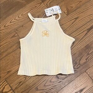 Zara Kids Cream Ribbed Tank with Floral Detail